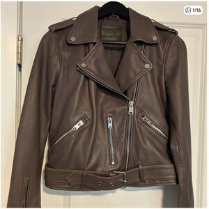 All Saints Women's Brown Leather Jacket Moto